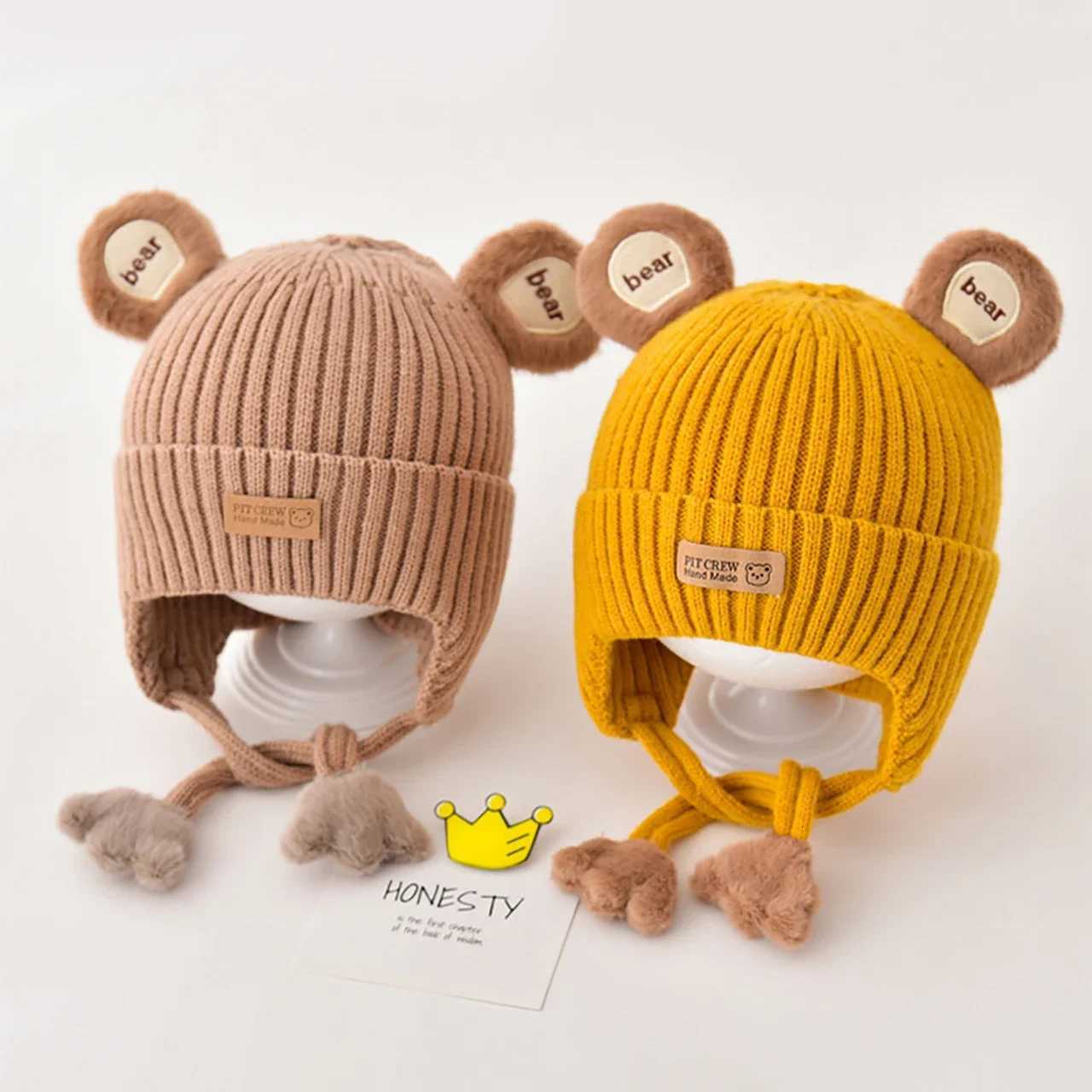 Winter Warm Baby Hat Cute Bear Baby Boys Girls Ear Protection Cap Beanies Soft Toddler Kids Anticold Lacing HatL251024