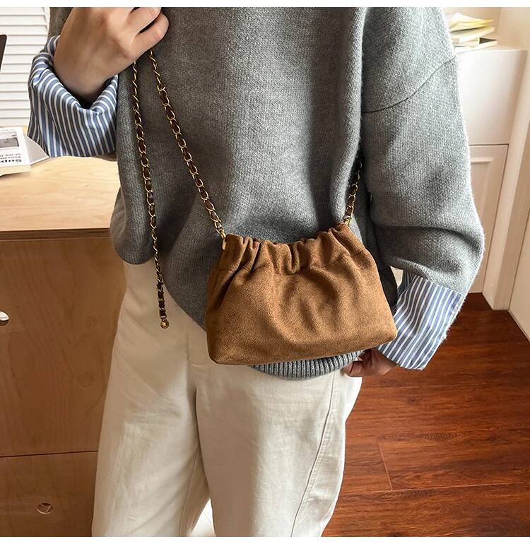 Retro suede bucket bag autumn and winter new Korean style elegant luxury armpit bag fashionable versatile women's shoulder bag designer bag