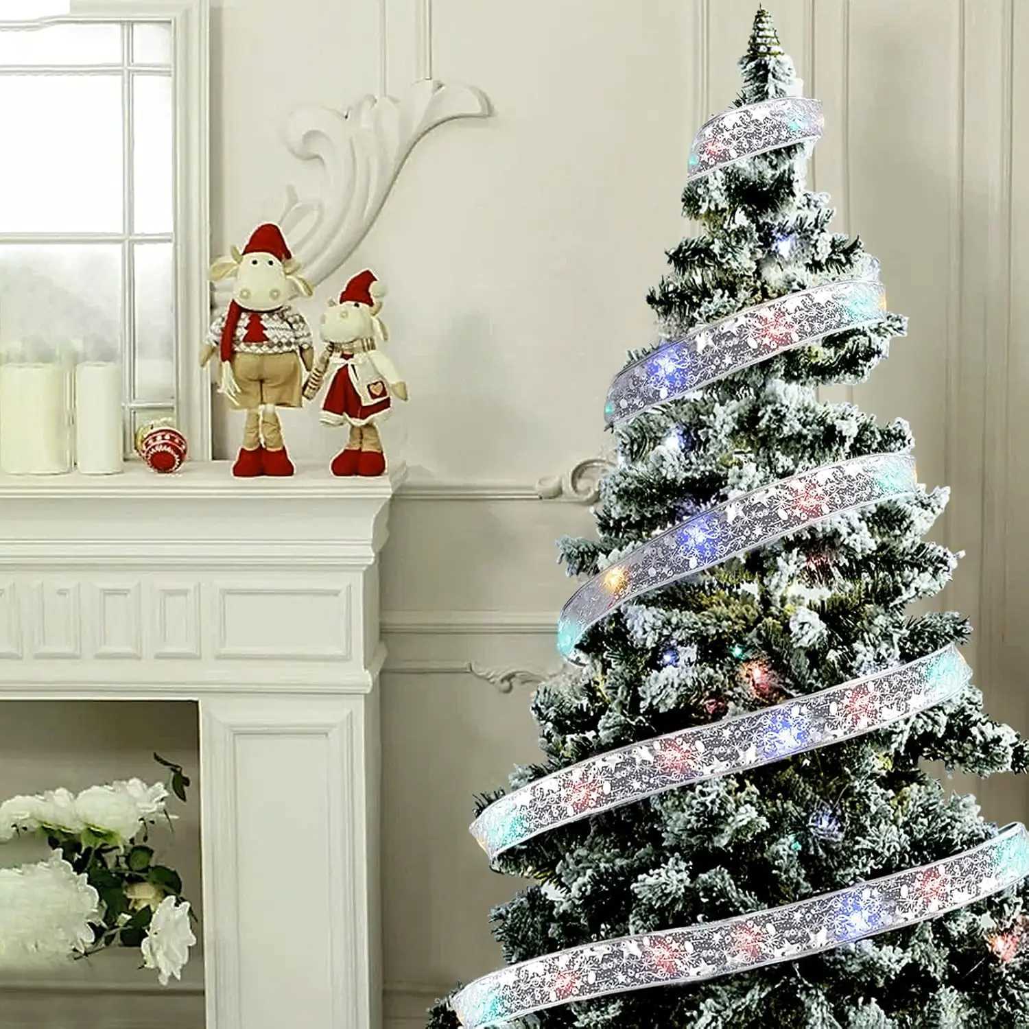 Christmas Ribbon Fairy Light Christmas Decoration DIY Bows String Light Tree Ornaments For Home 2025 Xmas Decor New Year Navidad C251024