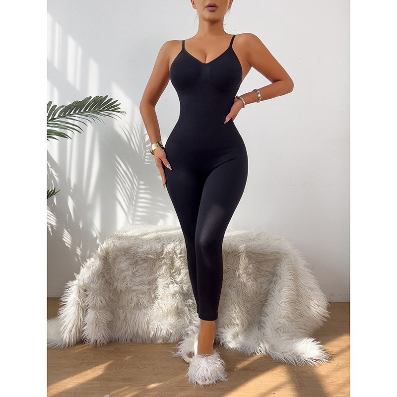 European Size Hot Sale New Seamless Tummy Control Waist Shaping Plus Size Camisole Seven-Eighth Pants Jumpsuit Women Tight-Fitting