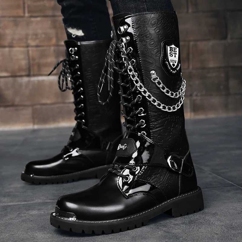 Mens plus size Casual High Top Leather Boots Spring and Autumn Outdoor Motorcycle Boots comfort Chain collision avoidance Boots W251024