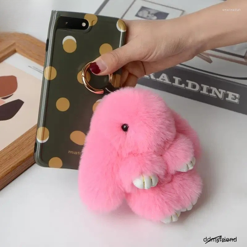 Keychains Real Fur Pom Keychain With Ring - 15Cm Fluffy Charm For Women's Bag, Car Pendant Jewelry Ddmyfriend