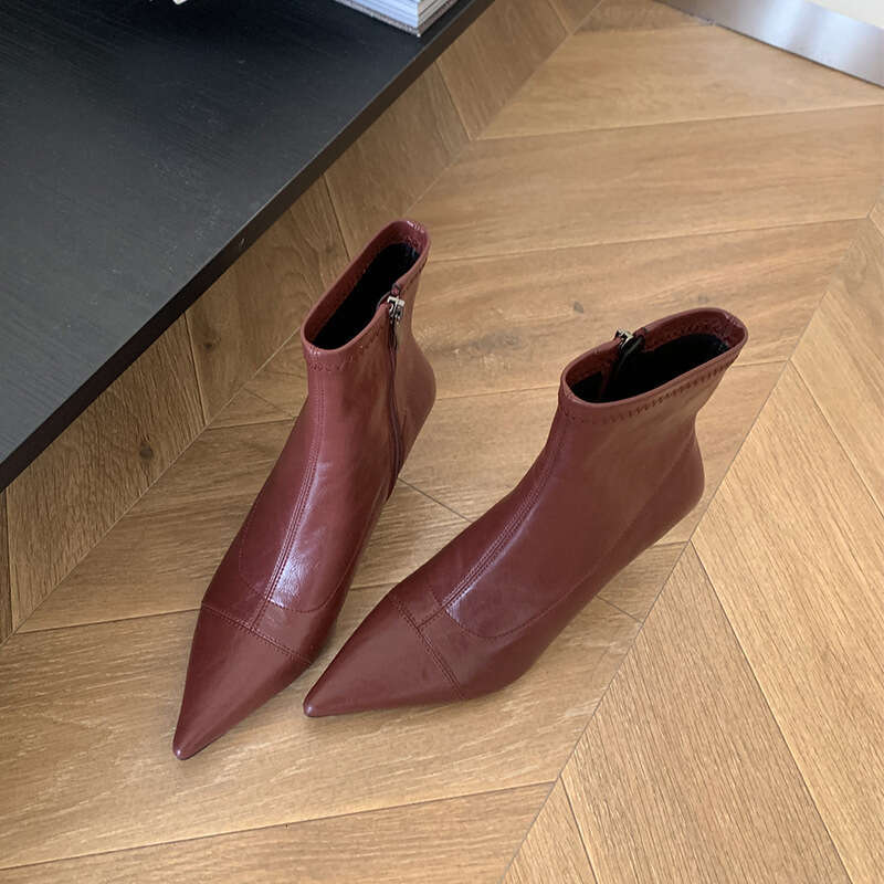 Internet Celebrity Pointed Toe Stiletto for Women 2025 Designer Shoe Autumn Winter New Versatile Short Slim High Heel Martin Boots