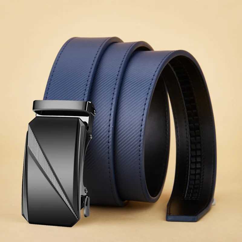 OYIFAN Mens Belt Blue Striped Belt Fashion Jeans Belt Genuine Leather Belt Automatic Buckle Belts W251024