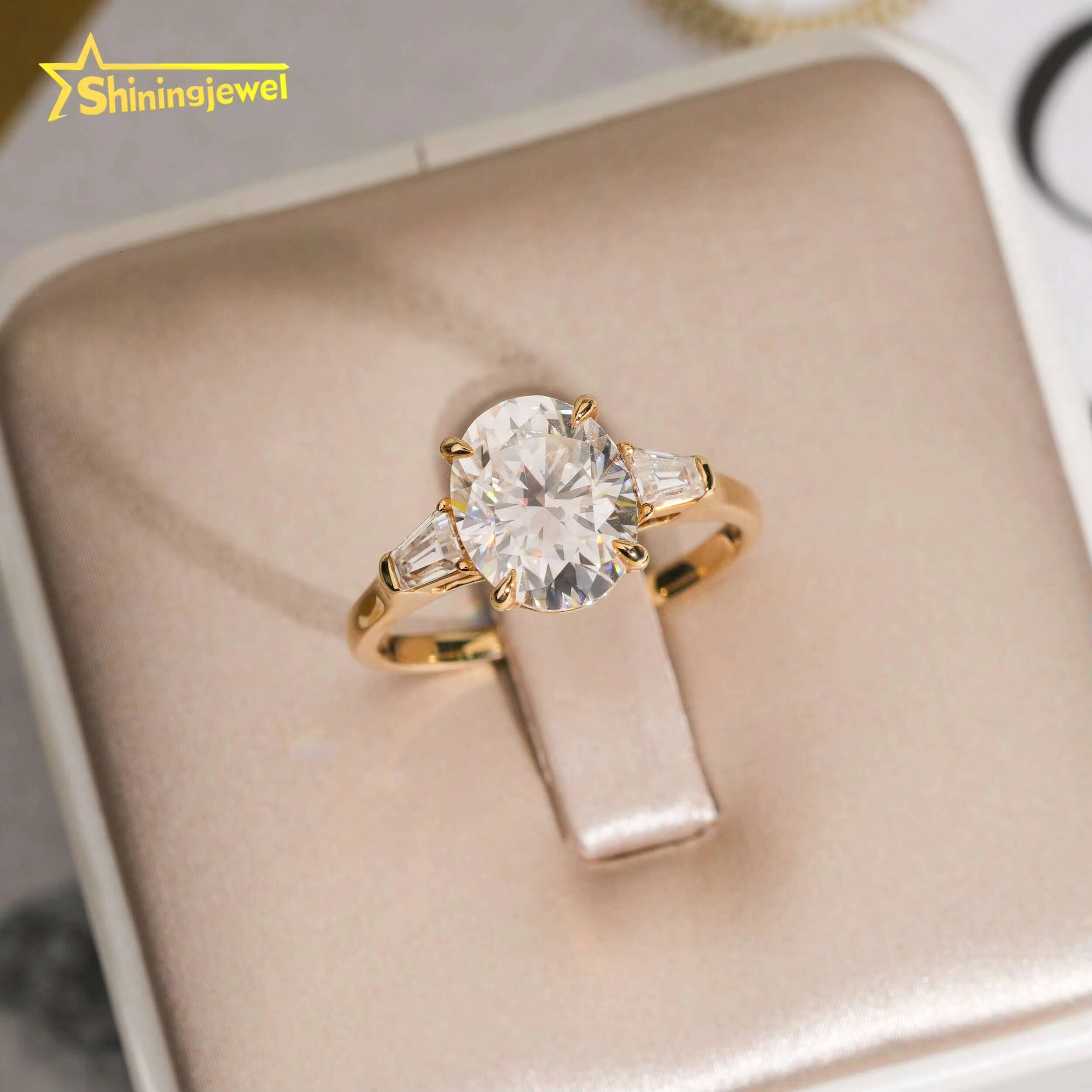 14K Solid Gold VVS Oval Cut Moissanite Diamond Women Engagement Ring Half Eternity Band Hip Hop Jewelry Wedding Band