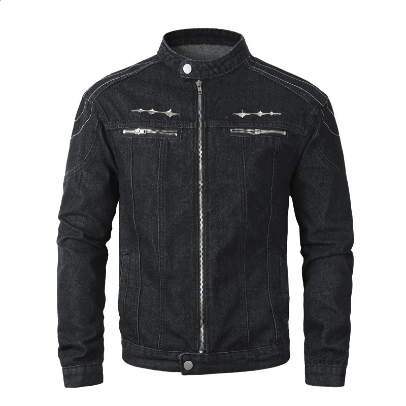 High Street Fashion Men Jacket Retro Washed Blue Stand Collar Denim Bomber Coat Zipper Fly Chaquetas Hombre 251017