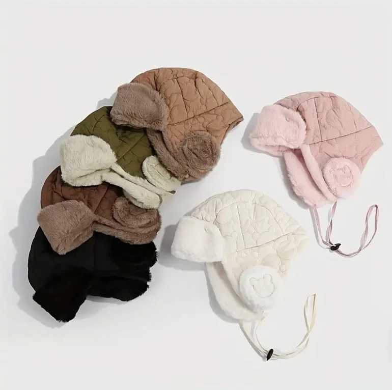 Kids Hats Winter For 15Y Boys And Girls Plush Lei Feng Hats Warm Ear Protective Hats Cute Thick Windproof Pullover HatsL251024