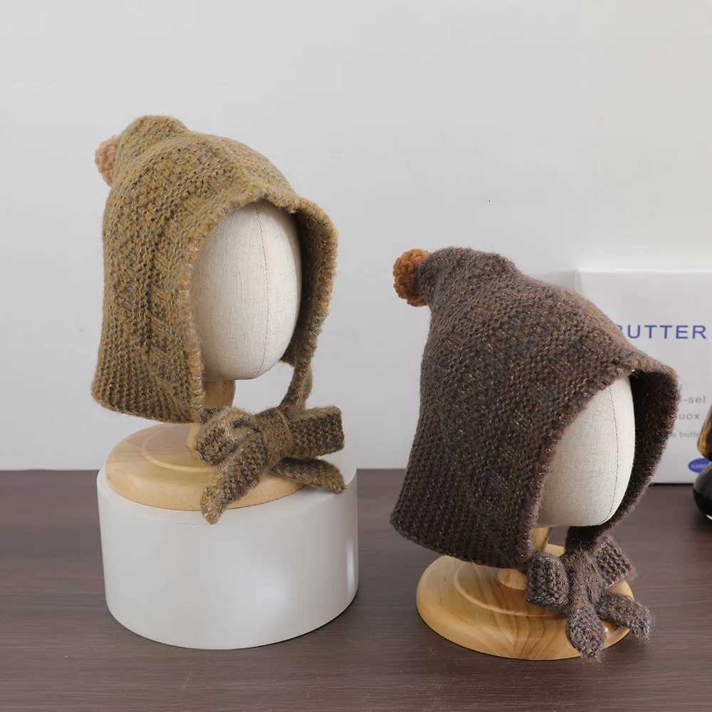 Cute Plush Knitted Baby Earmuff Beanie Infant Boy Girl Winter Warm Hat Solid Color Small Ball Toddler Kids Ear Protection CapsL251024