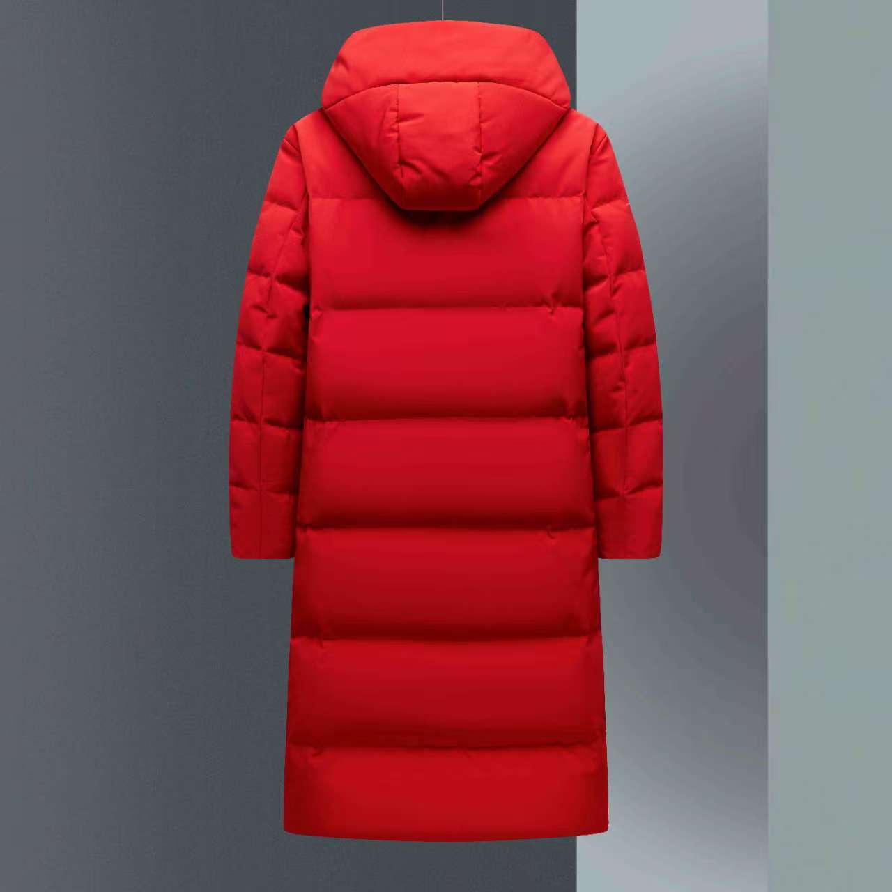 Red Hooded Unisex Mid-Length Down Jacket Winter Thickened Warm Fashionable Versatile Outerwear