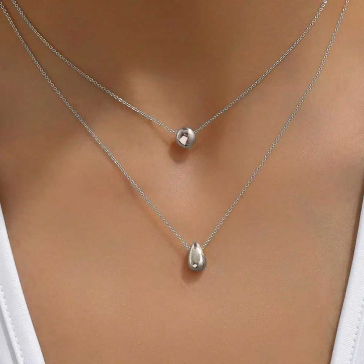 Light Luxury Niche Design Doublelayer Water Drop Ball Necklace Female Ins Fashion Stainl Steel NecklaceXJ251024