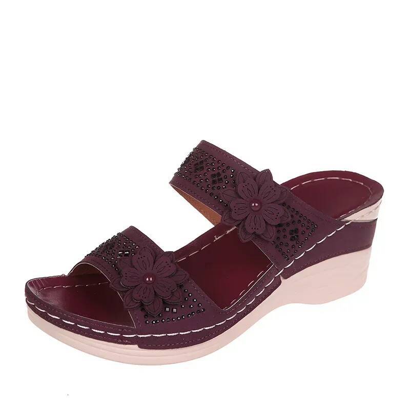2024 Summer Plus Size Women's Shoes Retro Roman Women Pu Casual Flower Wedge Sandals Platform Slippers ddmypanda