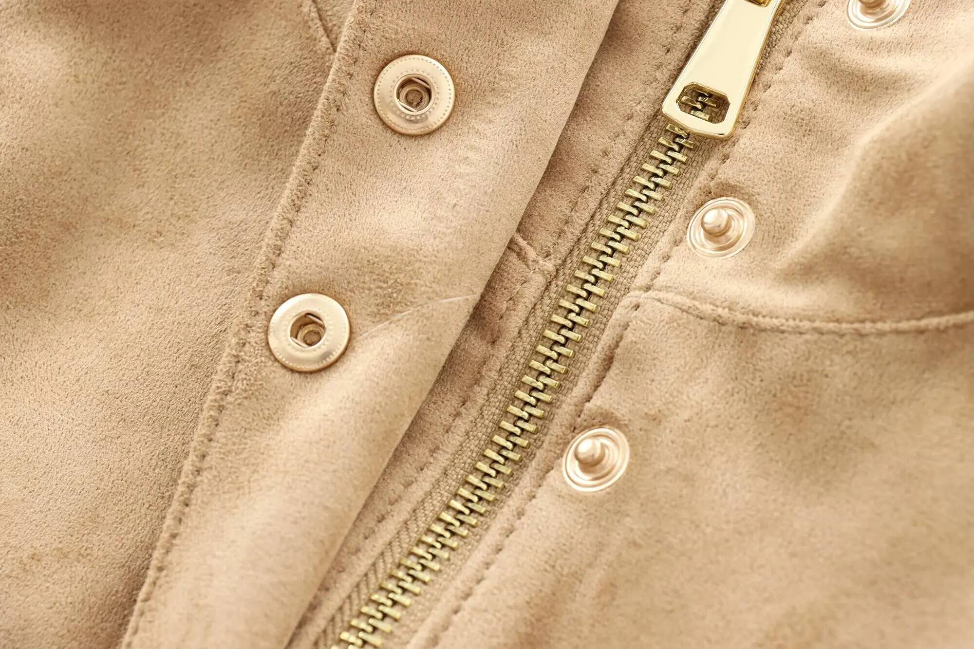 New Women's Fashion European American Style Simple And Versatile High Collar Long Sleeve Leather Suede Casual Jacket dongdumaoyi