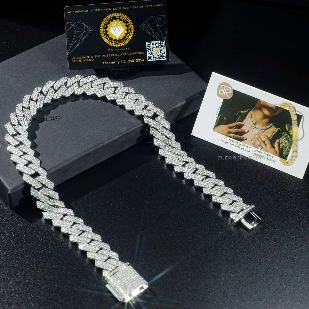 hip hop jewelry cuban link chain necklace designer for men 2 row bling moissanite dia 14MM wide choker iced out chains necklaces prong gold plate rock