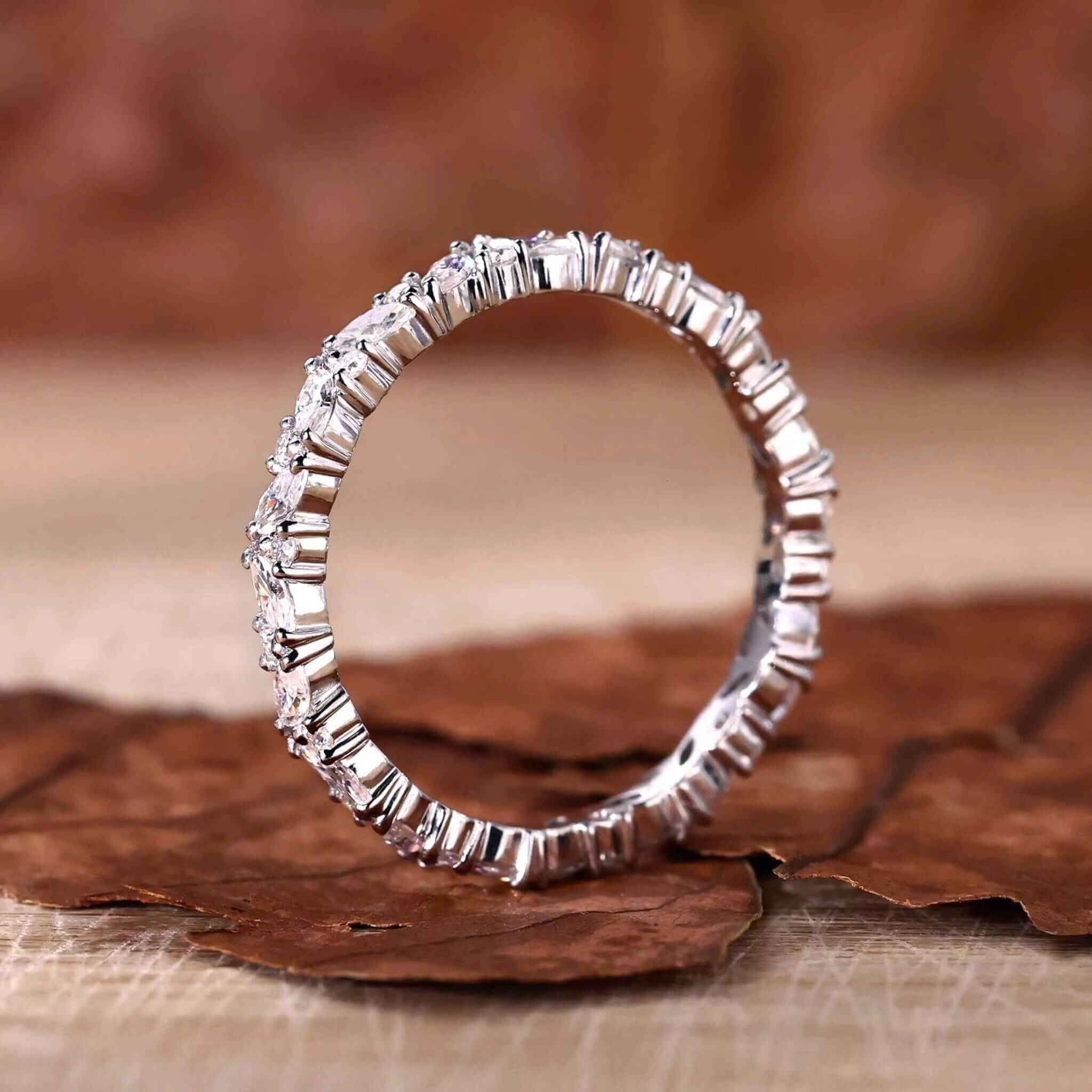 Gia Igi Certified HPHT Lab Grown 14k18k Solid Gold Eternity Wedding Band Ring with Marquise Cut Diamond Certified by Igi