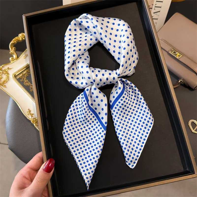 Luxury Brand 2025 Dot Print Square Silk Scarf for Wen Hijab Hair Bands 70cm Neckerchief Fem Satin Shl Ribbon band Y251024