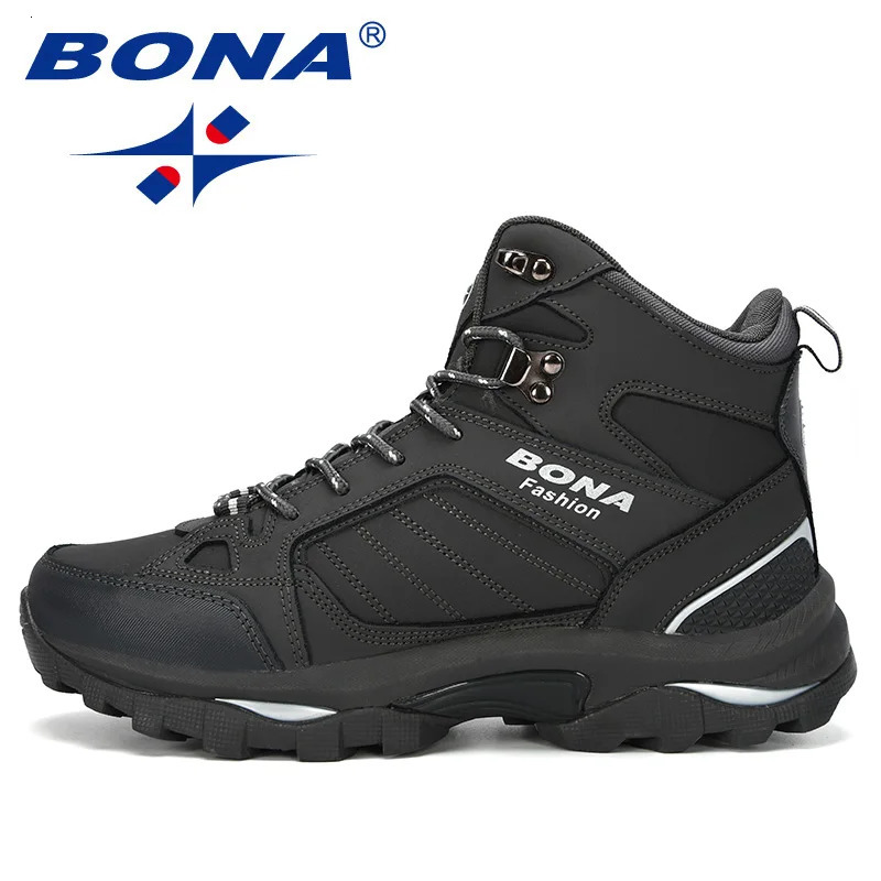 BONA Men Boots AntiSkidding Leather Shoes Men Comfy Spring Autumn Men Shoes Short Plush Snow Boots Durable Outsole251020
