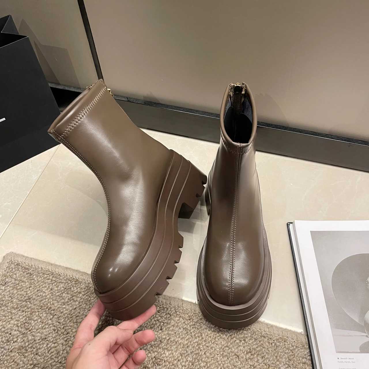 PU Leather Chunky Platform Ankle Boots 2024 Women Back Zipper Thick Heeled Short Boots Woman Black Punk Boots Ladies D113 W251024
