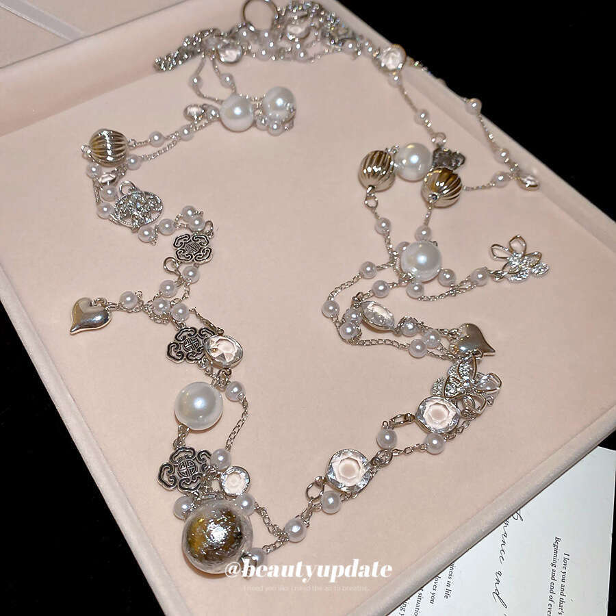 Inlaid Crystal Pearl Heart Flower Tassel Necklace Chain Fashion Designer Belt Light High-end Waist for Women