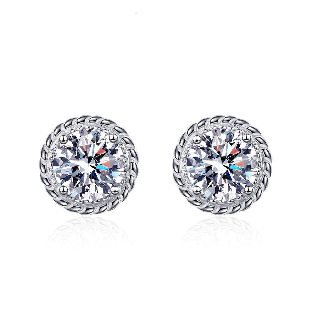 DHCollections-- Sterling Sier for Women Round Ball Moissanite Earrings Plated with PT950 Gold Jewelry