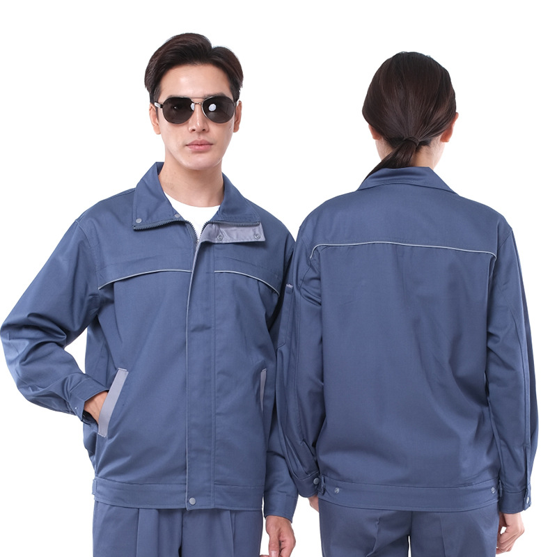 Spring and Autumn workwear, polyester cotton long sleeved men's and women's factory workshop workwear set, breathable and wear-resistant lab