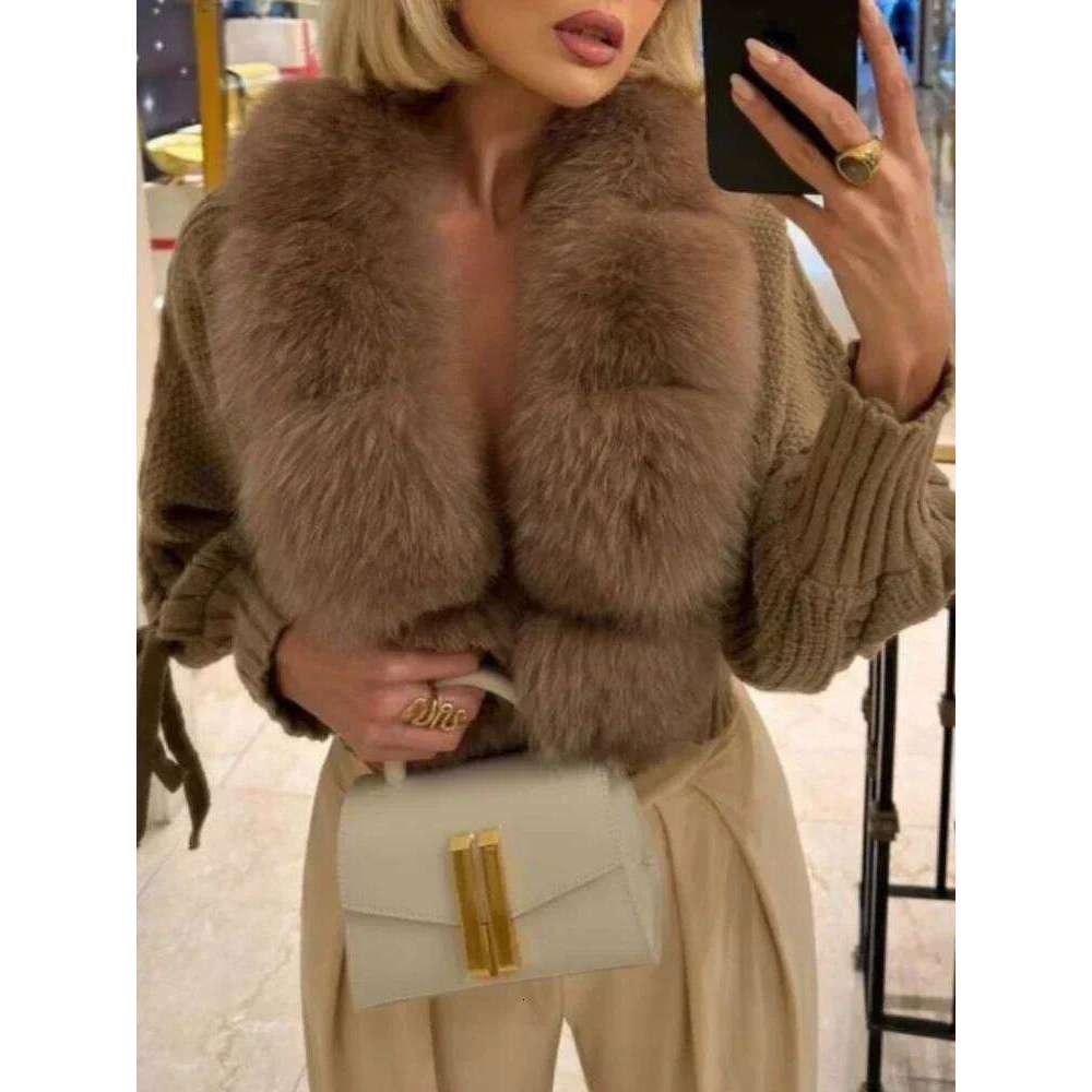 Winter New Fashion Knitting Cardigan Placket Women Casual Real Fox Coat Short Warm Knitted Jacket With Natural Fur