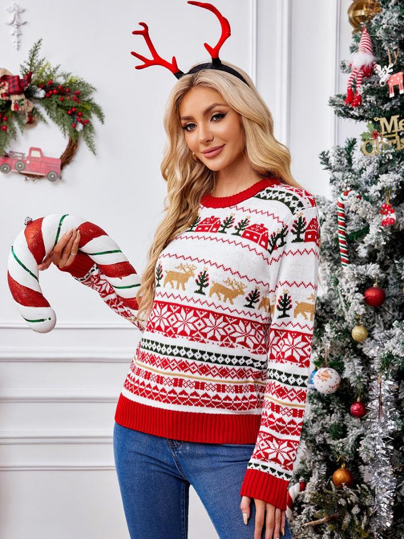 Designer Women's Sweaters Christmas Print Women Christmas Sweater Winter Casuals Loose Full Sleeve Knitwear Oversize Jumper Warm Soft Xmas Look C