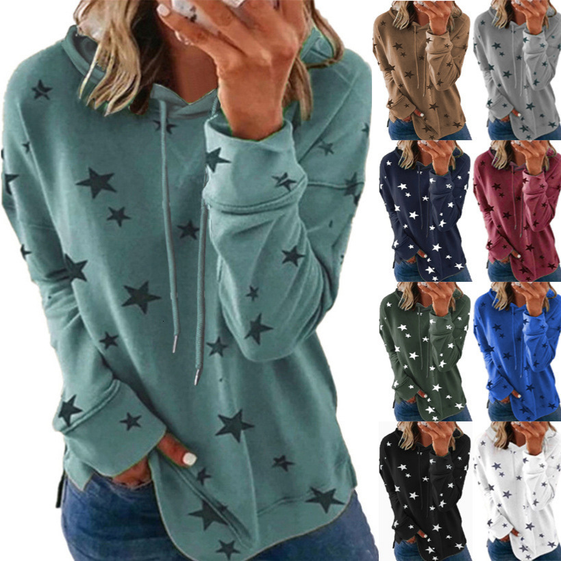 2025 Autumn Winter New Sweatshirt Women's Star Print Loose Fit Plus Size Hoodie