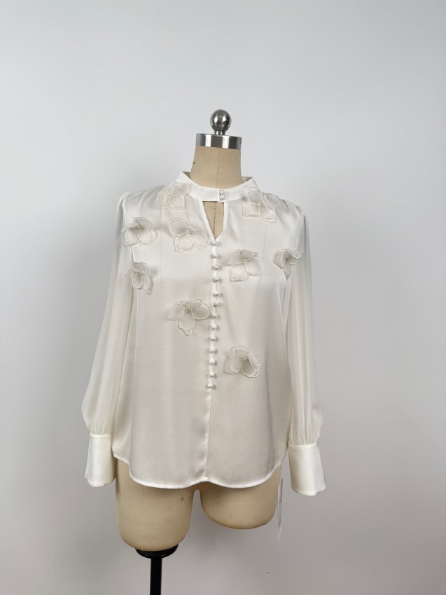 High-Quality Comfortable Premium Light Luxury Round-Neck Silk Long-Sleeve Top JYS85005