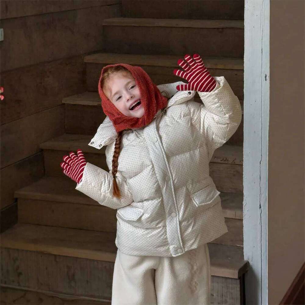 Girls Cotton Clothes Autumn And Winter New Children's Clothing Korean Style Girl Baby Wave Point Waist Hooded Down Jacket