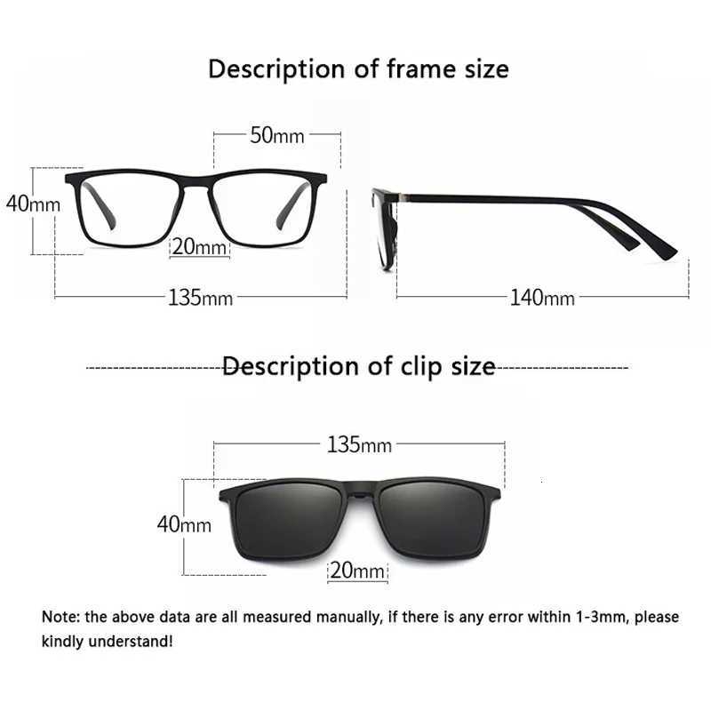 6 In 1 Polarized Sunglasses Men Women Magnetic Clip On Glasses TR90 Optical Prescription Eyeglass Frames Magnet Clips 2249T251024