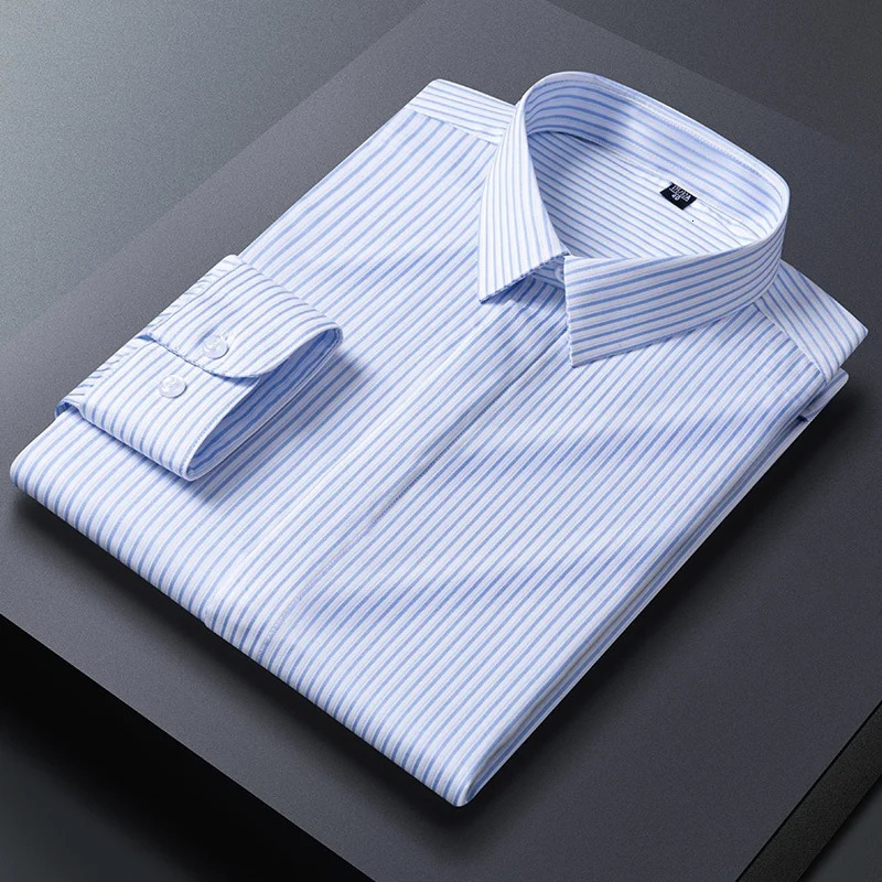Quality AntiWrinkle Men Shirt Long Sleeves Dress Shirts For Men Slim Fit Camisa Social Business Blouse Stripe Shirt 6XL 7XL 251021