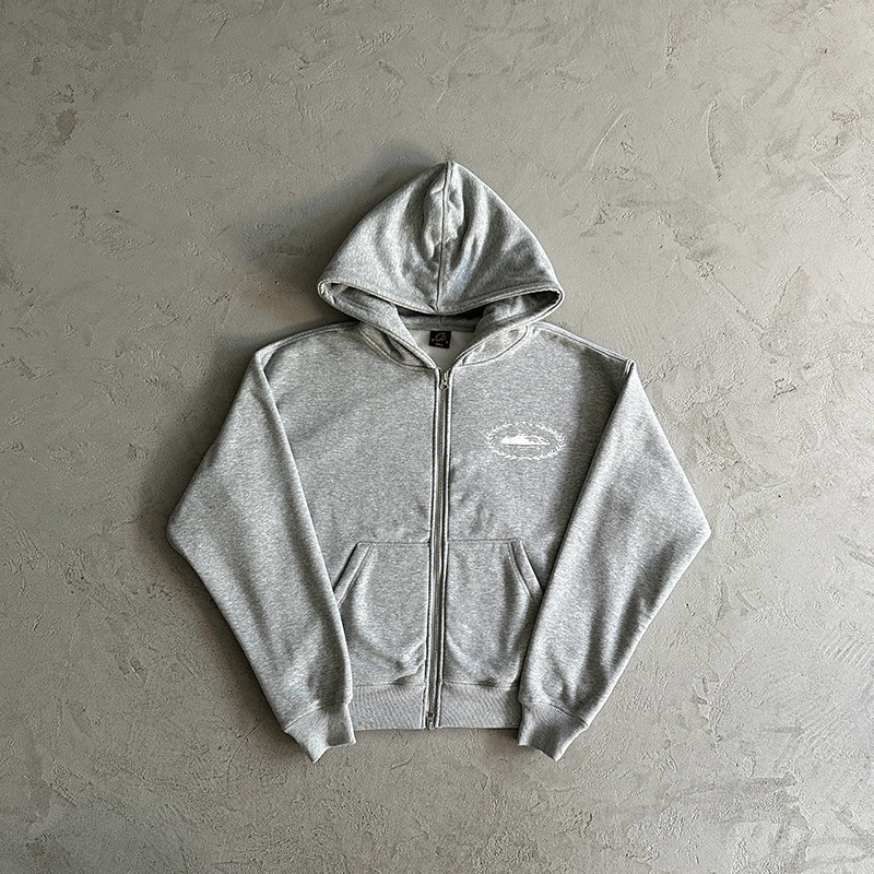 Heavyweight American Street Hip-hop Printed Designer Hoodie Jacket Tracksuit Men Polo Veste Coat Gray Fleece-lined Zipper Hoodie Men's Trendy Bra