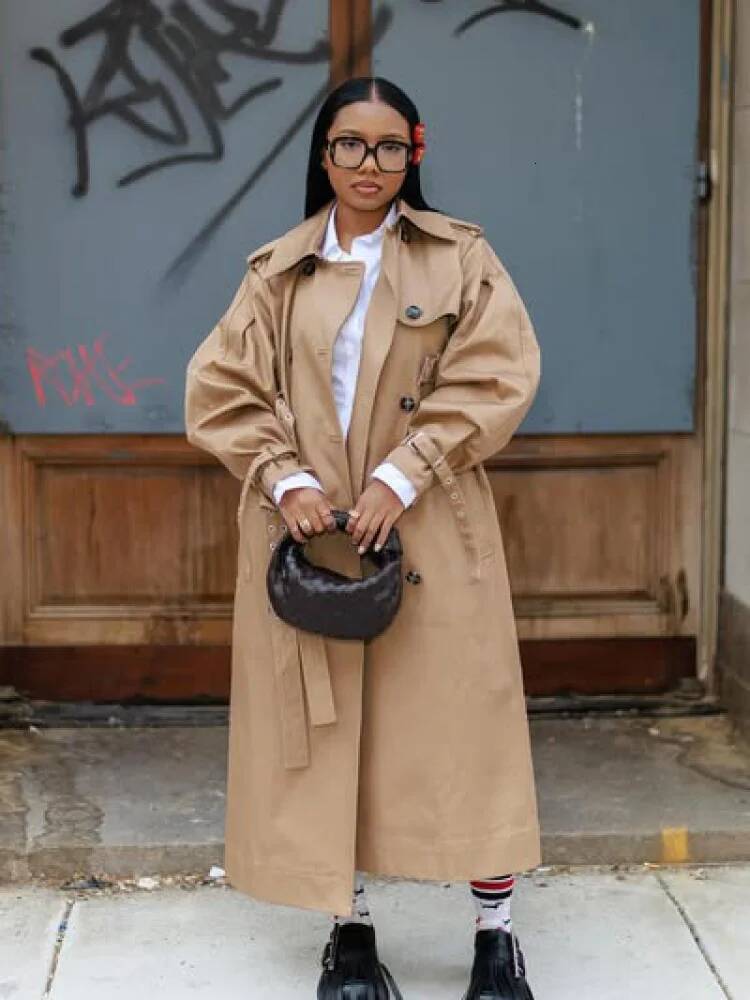 Vintage Long Sleeve Trench Coat Women Fashion Turn-down Collar Solid Double Breasted Jacket With Belt 2025 Autumn Windbreaker dongdumaoyi