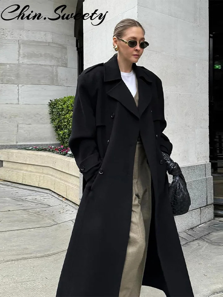 Casual Woolen Women Coat Fashion DoubeBreasted TurnDown Collar Long Sleeve Female Coats Autumn Winter Chic Lady Outwear 251020