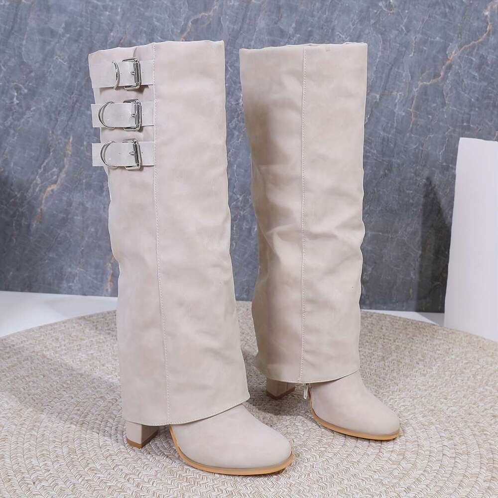 Women's Sexy Chunky Round Toe Ankle Boots With Buckle Straps Zipper Closure Faux Cover Upper, Fabric Lined, Rubber Sole - All-Season Versatile Fo