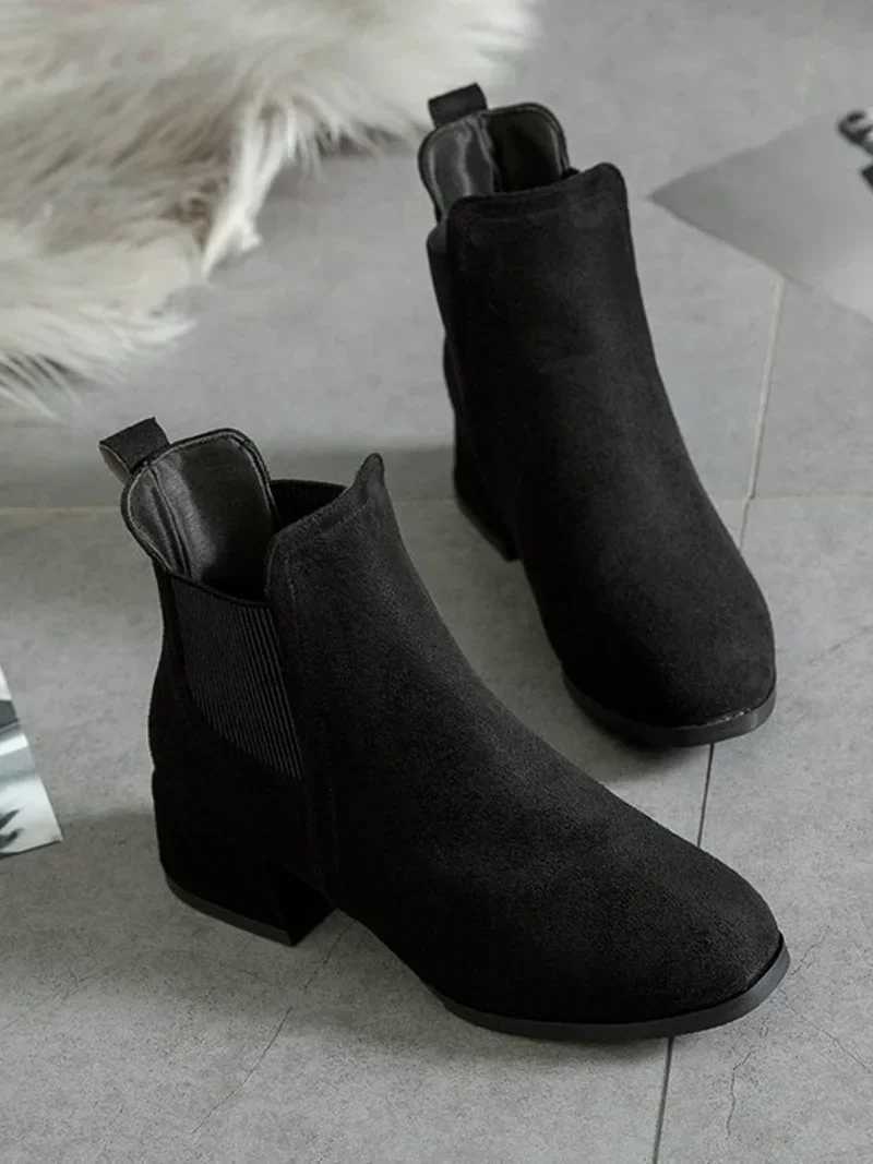 Autumn Winter Boots women Camel Black Ankle Boots For Women Thick Heel Slip On Ladies Shoes Boots Bota Feminina 3540 W251024