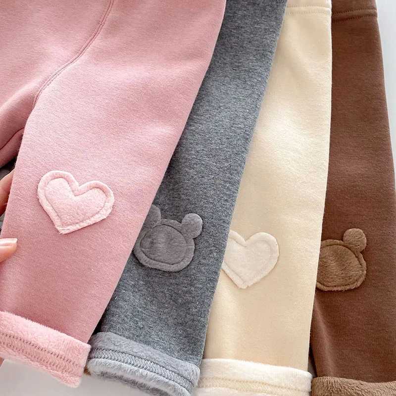 MILANCEL New Winter Kids Leggings 05T Girls Cute Thicking Bear Render Pants Children Fleece Padded Solid Color SkinnyPantsT251024