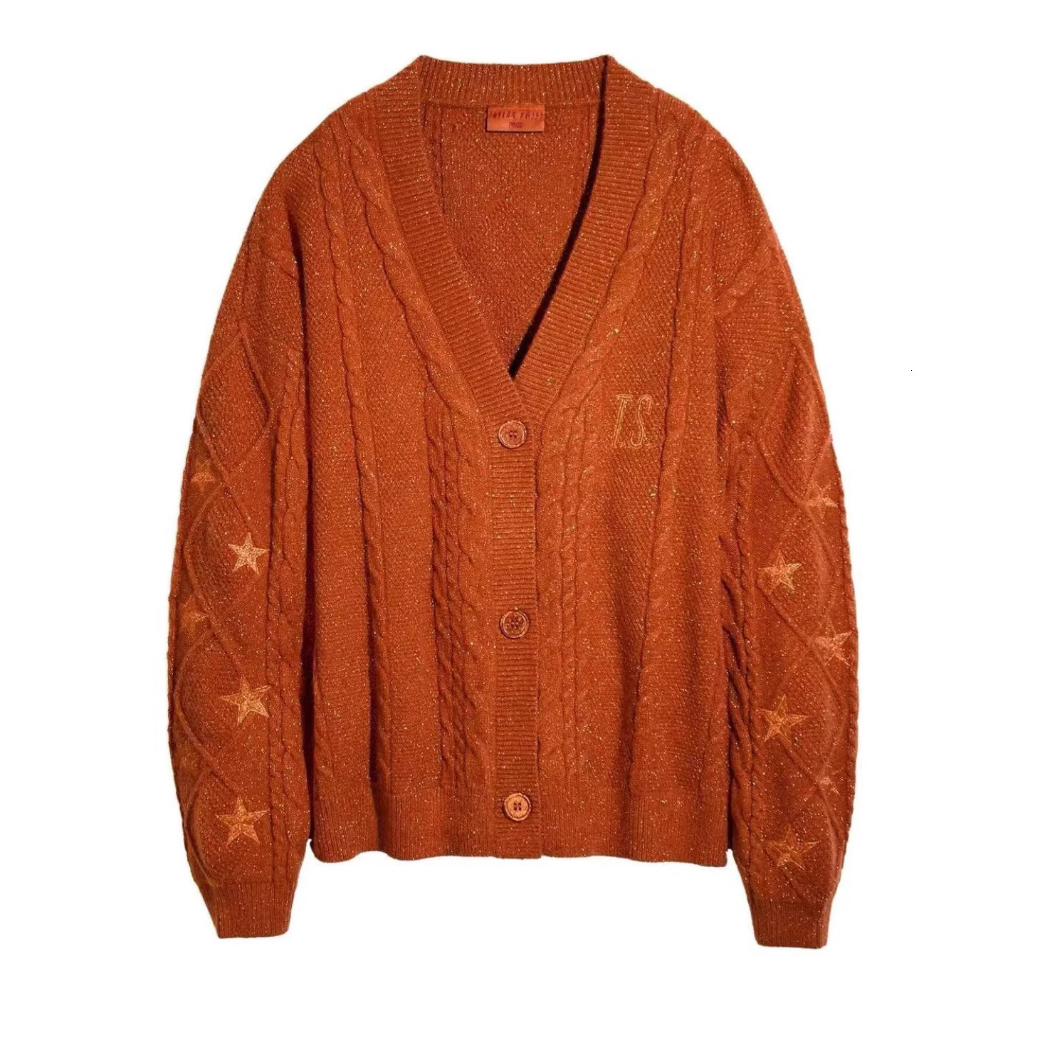 2025 Autumn Winter New Cardigan Coat Single-Breasted Star Casual Knitted Sweater Lazy Top
