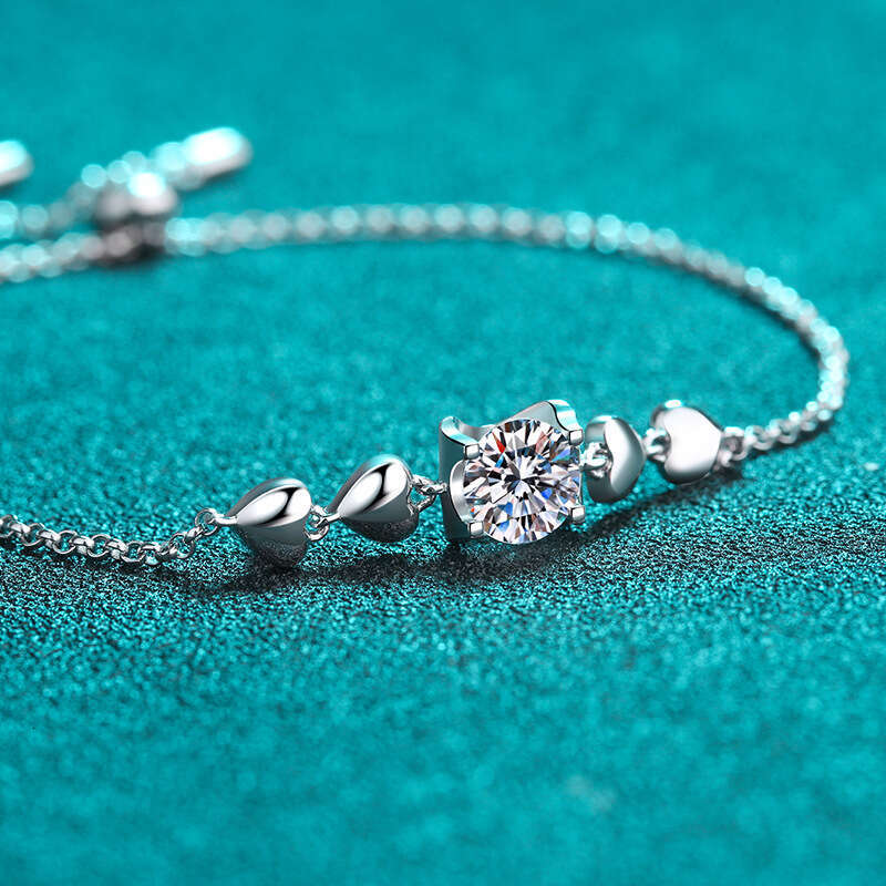 DHCollections-- Moissanite Dia S Sterling Sier for Women Plated PT950 Gold Fashion Bracelet Elegant Straight