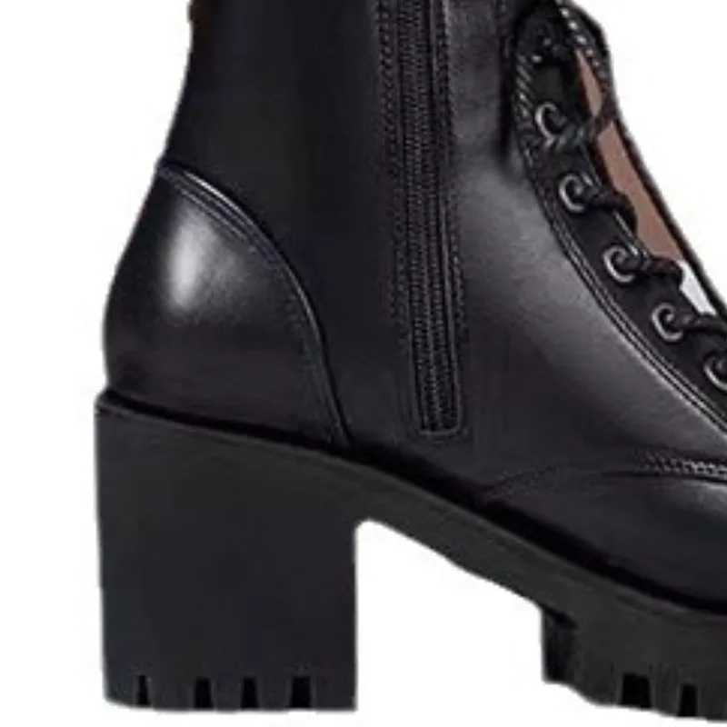 Winter Womens Boots 2025 New Lace Up Boots for Womens Fashion Thick Heel Side Zipper Ankle Boots Warm Female Motorcycle Shoes W251024