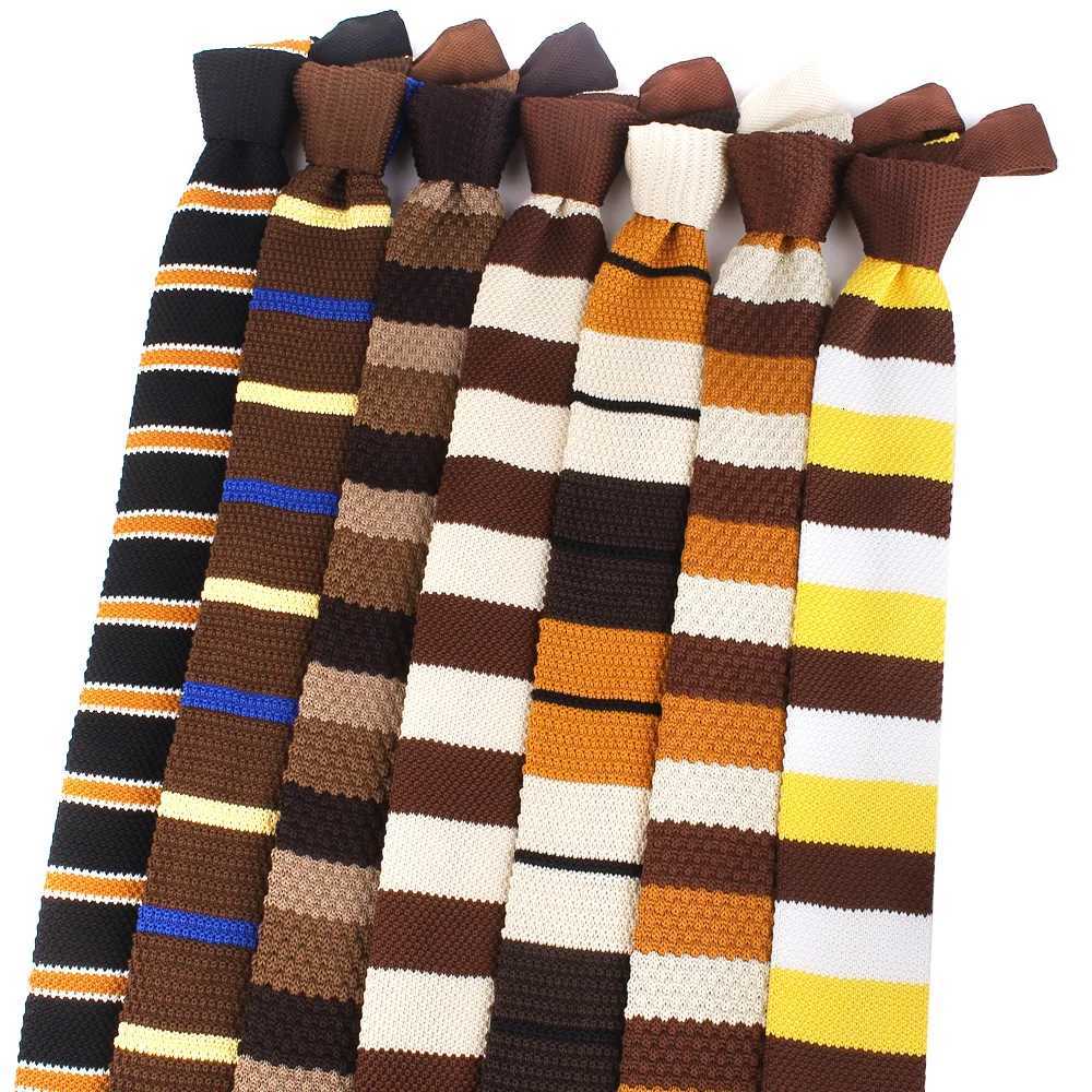 Striped Knit Ties For Men Wen Skinny Neckties For Wedding Knitted Grosmen Neck Tie Brown Color Stripe Ties Gifts Y251024
