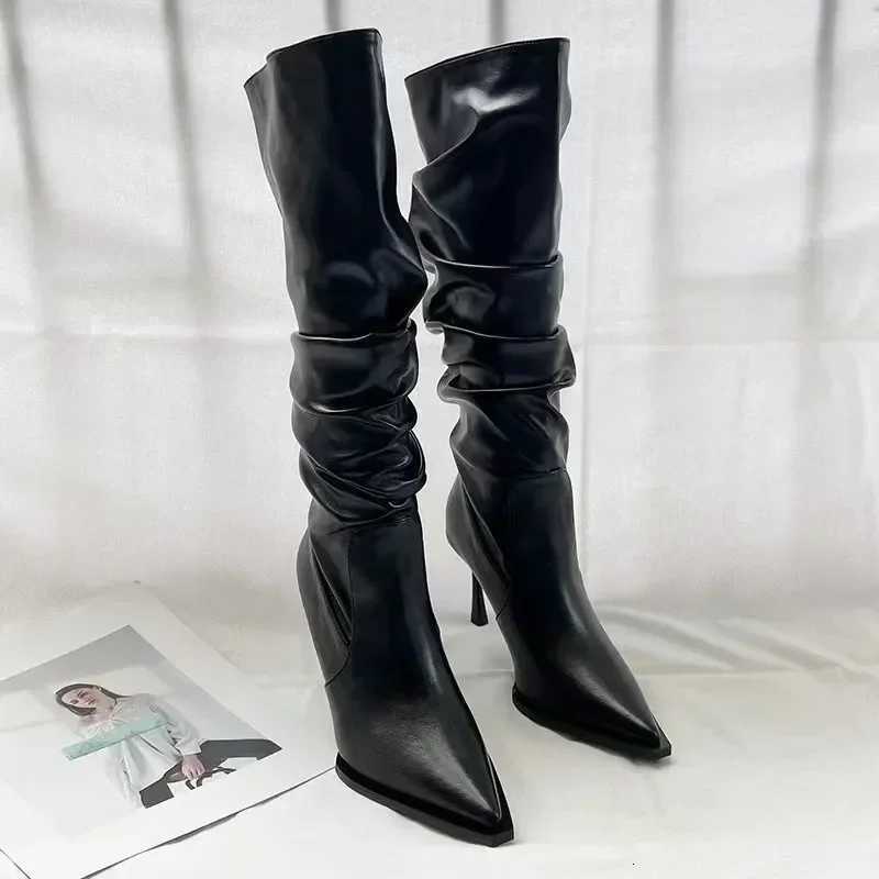 Sexy Winter Women High Boots Fashion Pointed Toe Stiletto Heel Long Boots Ladies Elegant Knee High Boots Shoes Botas De Mujer W251024