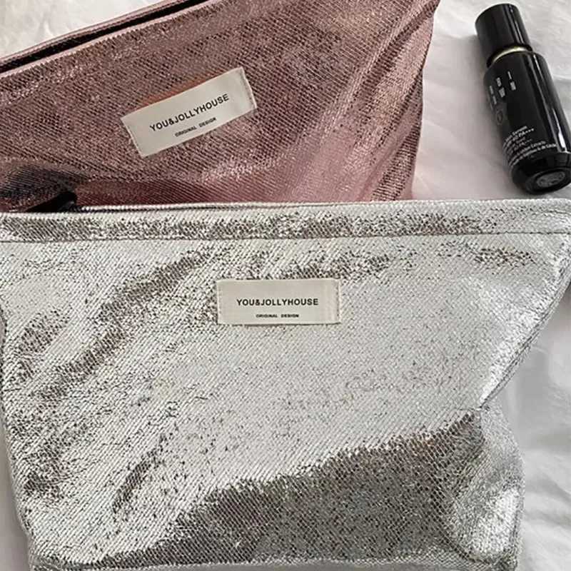 2024 New Simple Portable Large Capacity Outdoor Storage Handbag Shiny Sequins Clutch Skincare Cosmetic Toiletries Clutch BagT251024