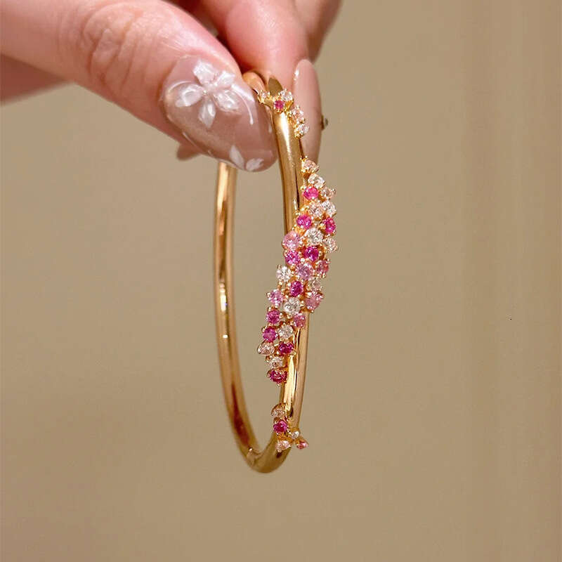 Bracelet Designer luxury bangle pink Zircon flower inlay Fashion Trendy High-End Complex process design copper plated with 18K gold Festival vacation 