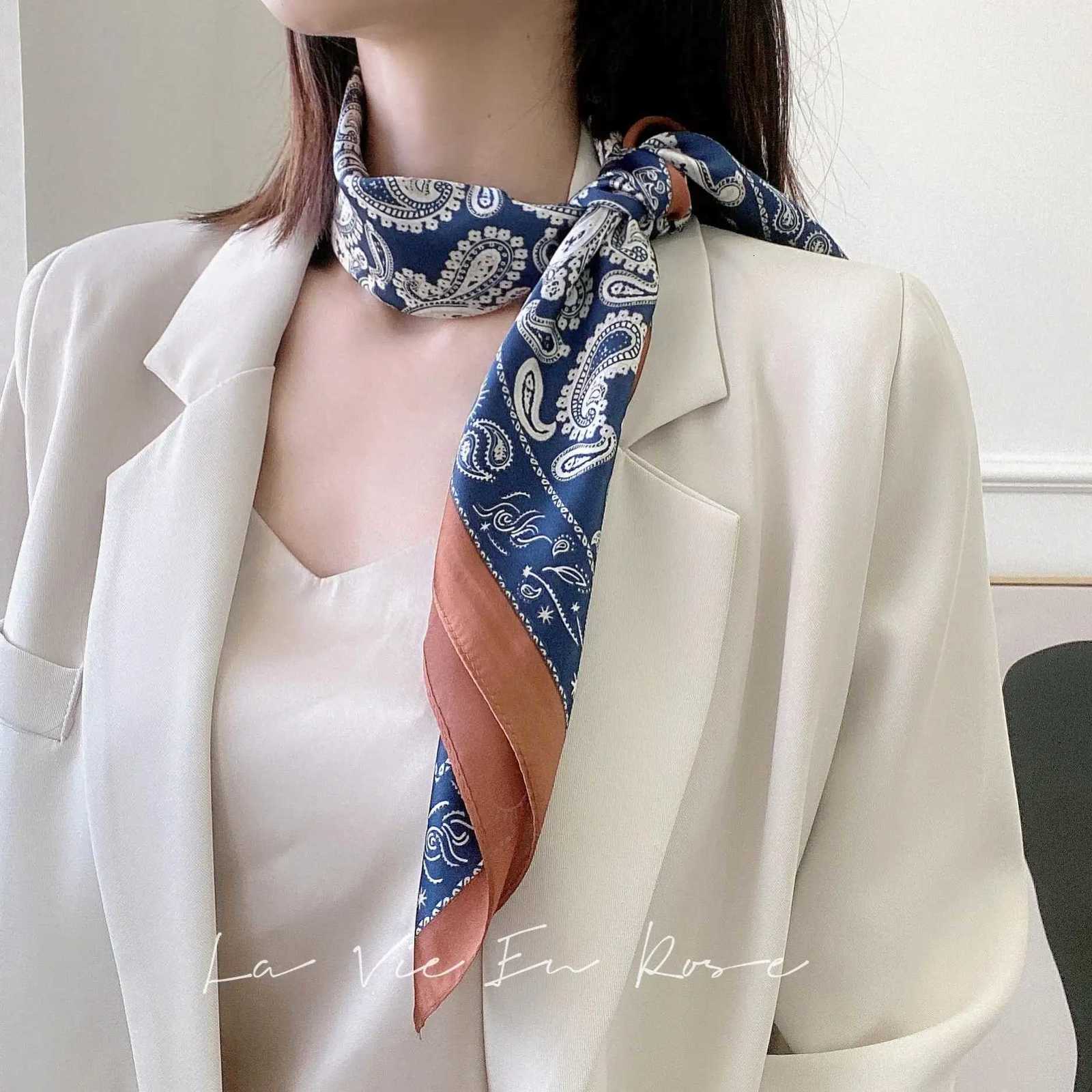 Luxury Design Paisley Print Small Square Scarf Simated Silk Thin Neck Scarf Mature Style Sunscreen scarf For Wen Y251024