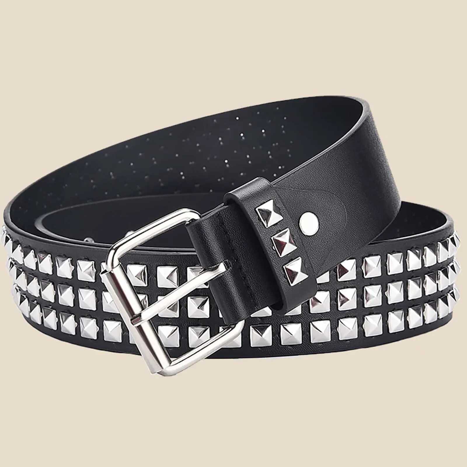 Fashion New Square Bead Rivet Belt Metal Pyramid Belt Men and Women Punk Hardware Jeans Belt Y2K Belt Designer Belt Womens Belt W251024
