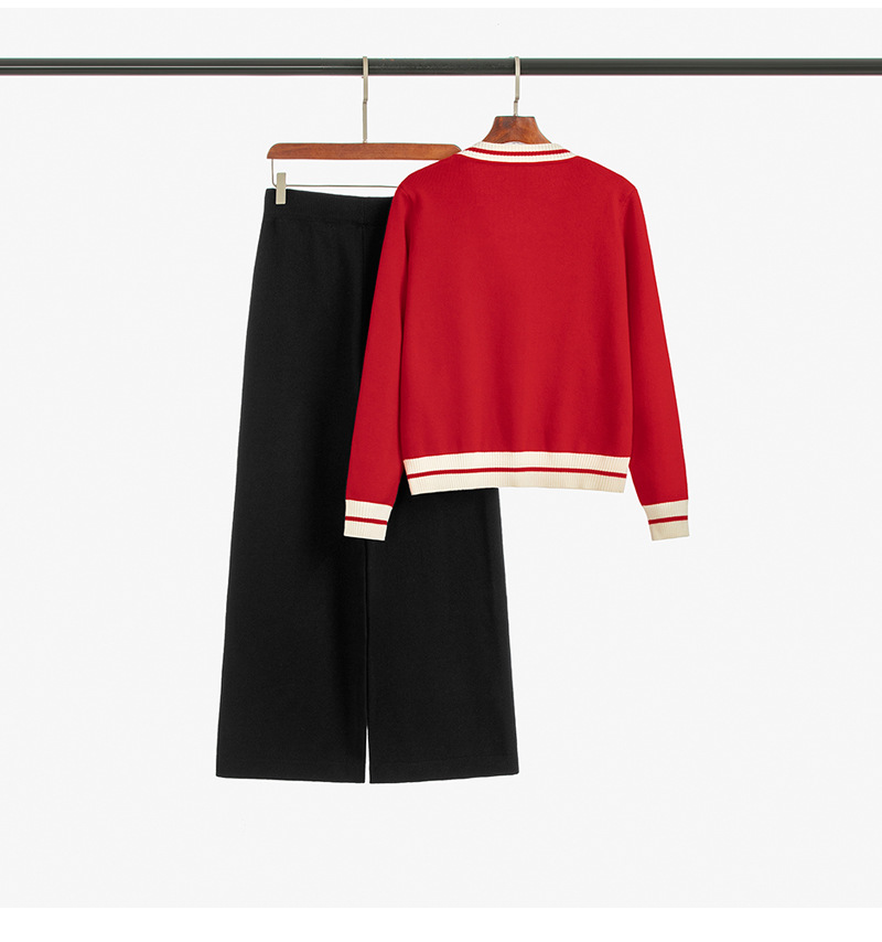 Designer Hong Kong-style Retro Black And White Patchwork Knitted Cardigan Wide-leg Pants Set Luxurious Autumn New Style Slimming Wide Leg Pants Two-pi