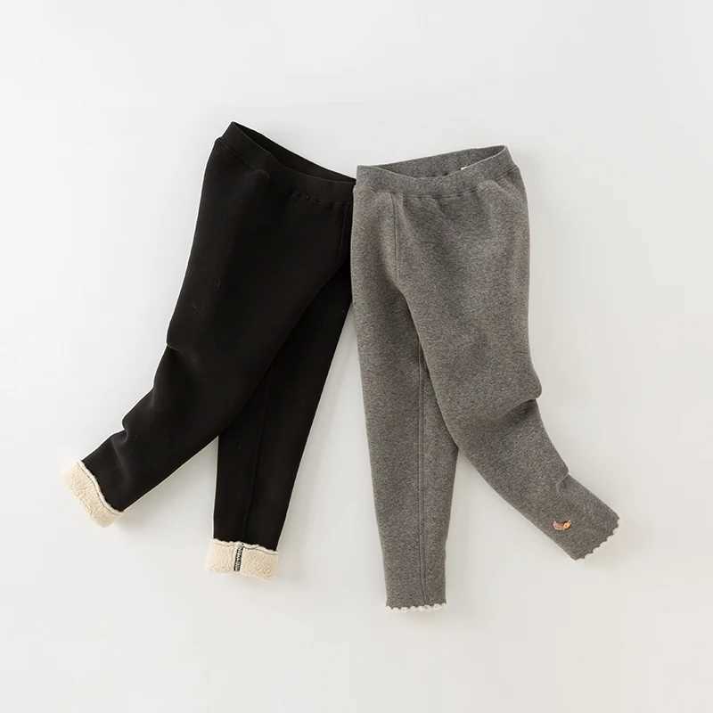Dave Bella Childrens Girls Pants 2023 New Winter Casual Fashion Plush Tight Pants Warm Leggings Sport Outdoor DK4238189T251024