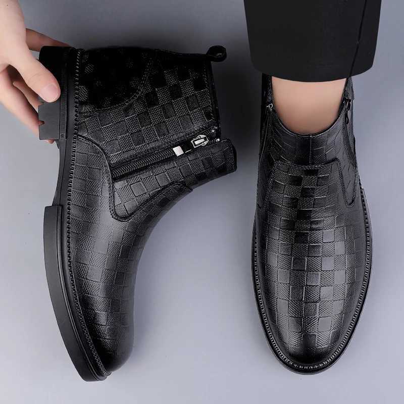 Side Zipper Man Winter Chelsea Boots Fur Warm Male Genuine Leather Shoes Luxury Brand Men Ankle Boots Handmade Business Footwear W251024