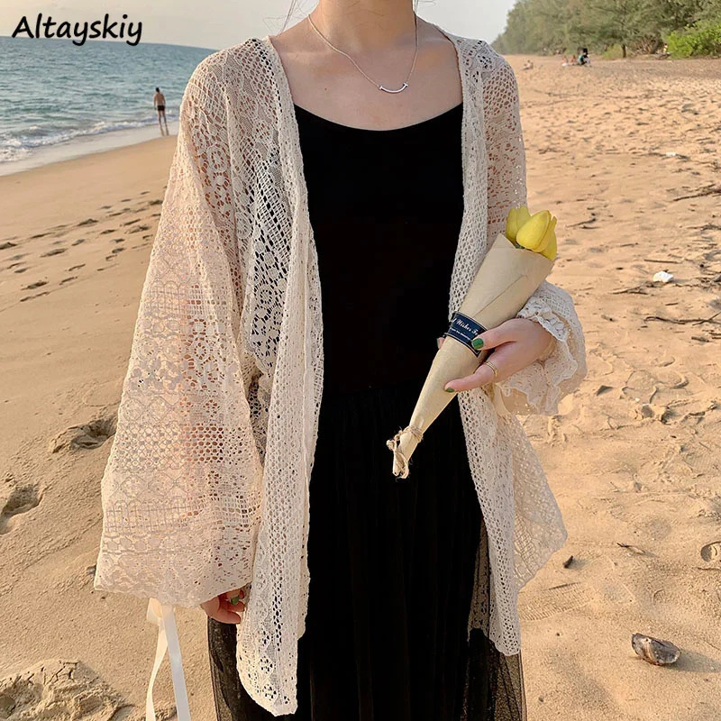 Cardigan Women Hollow Out Thin Summer Sweet Preppy Style Ulzzang Solid Allmatch Korean Femme Simple Chic Daily Mujer Tops 251013